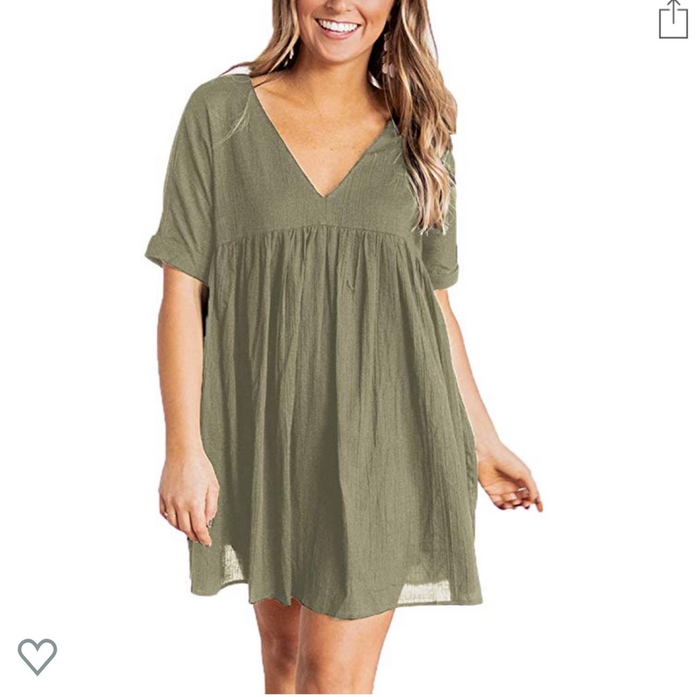 Short Sleeve V-Neck Pleated Babydoll Mini Dress